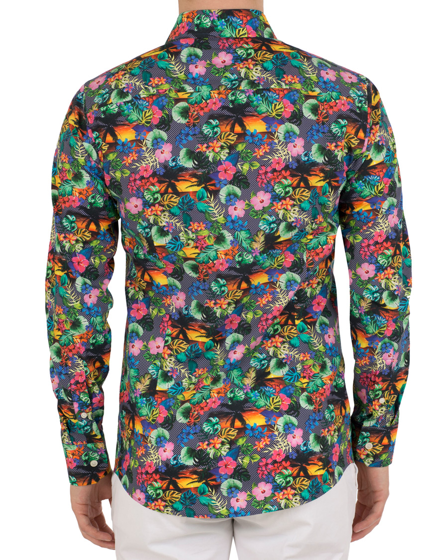 Heren | Overhemden | Eton | Super Slim Fit Printed Leafs Shirt Blue