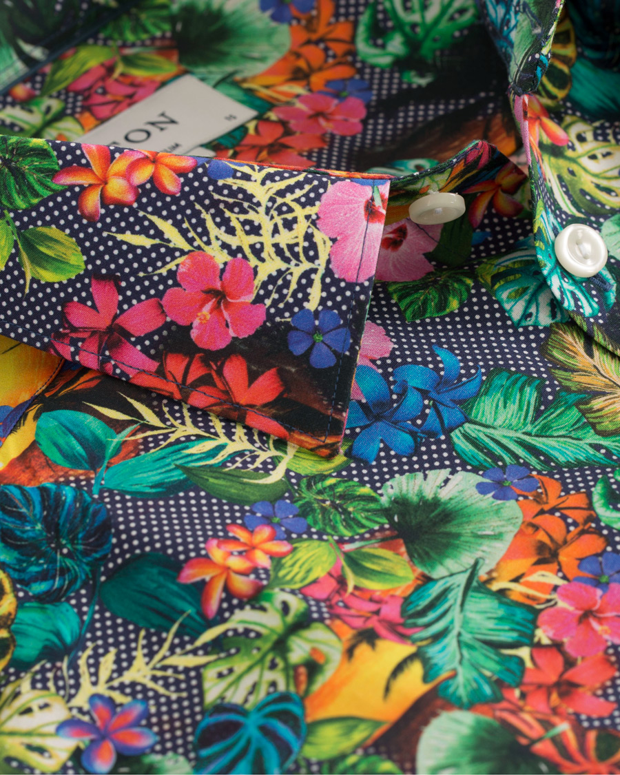Heren | Overhemden | Eton | Super Slim Fit Printed Leafs Shirt Blue