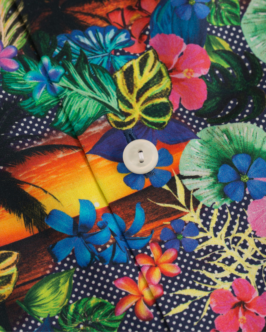 Heren | Overhemden | Eton | Super Slim Fit Printed Leafs Shirt Blue
