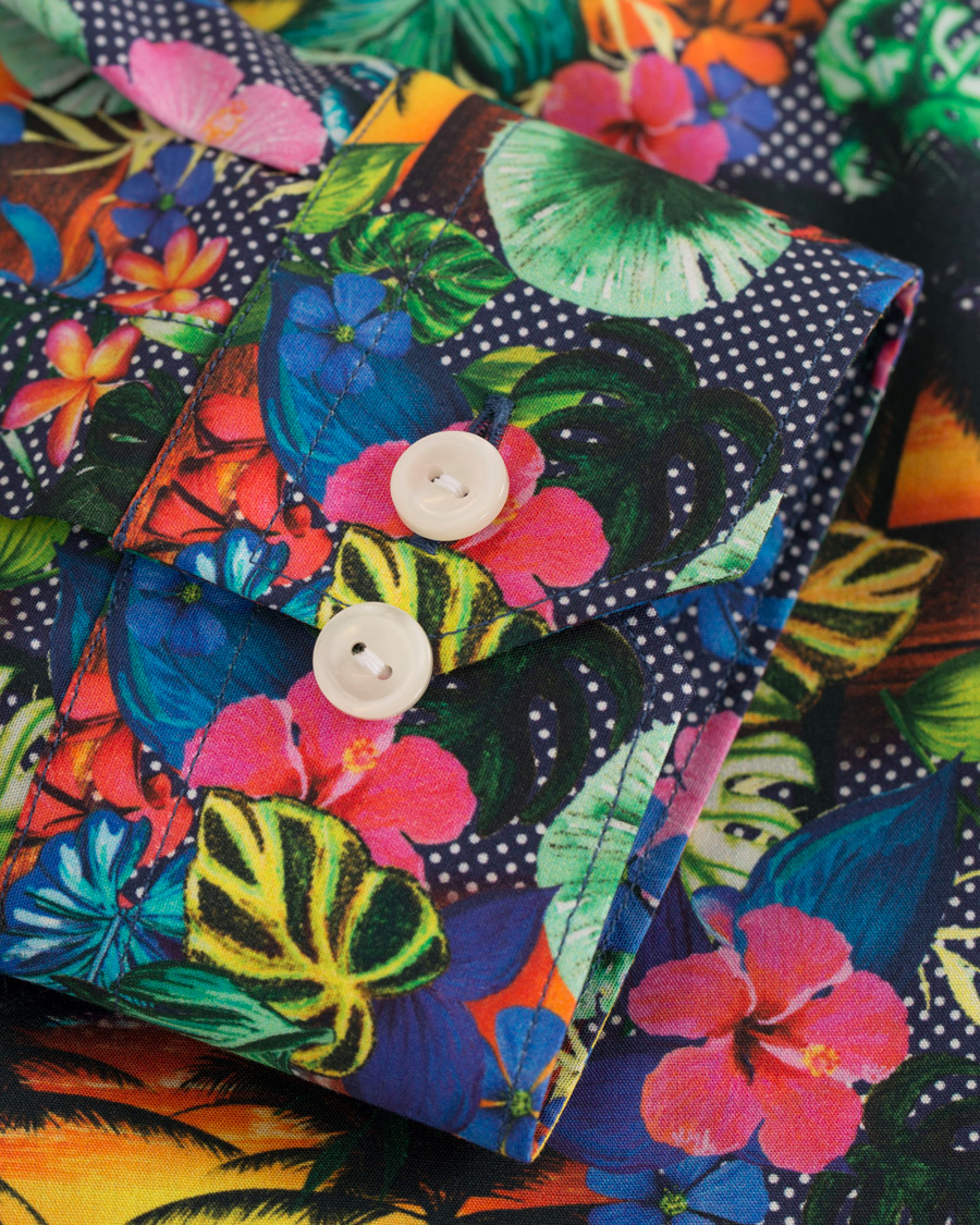 Heren | Overhemden | Eton | Super Slim Fit Printed Leafs Shirt Blue