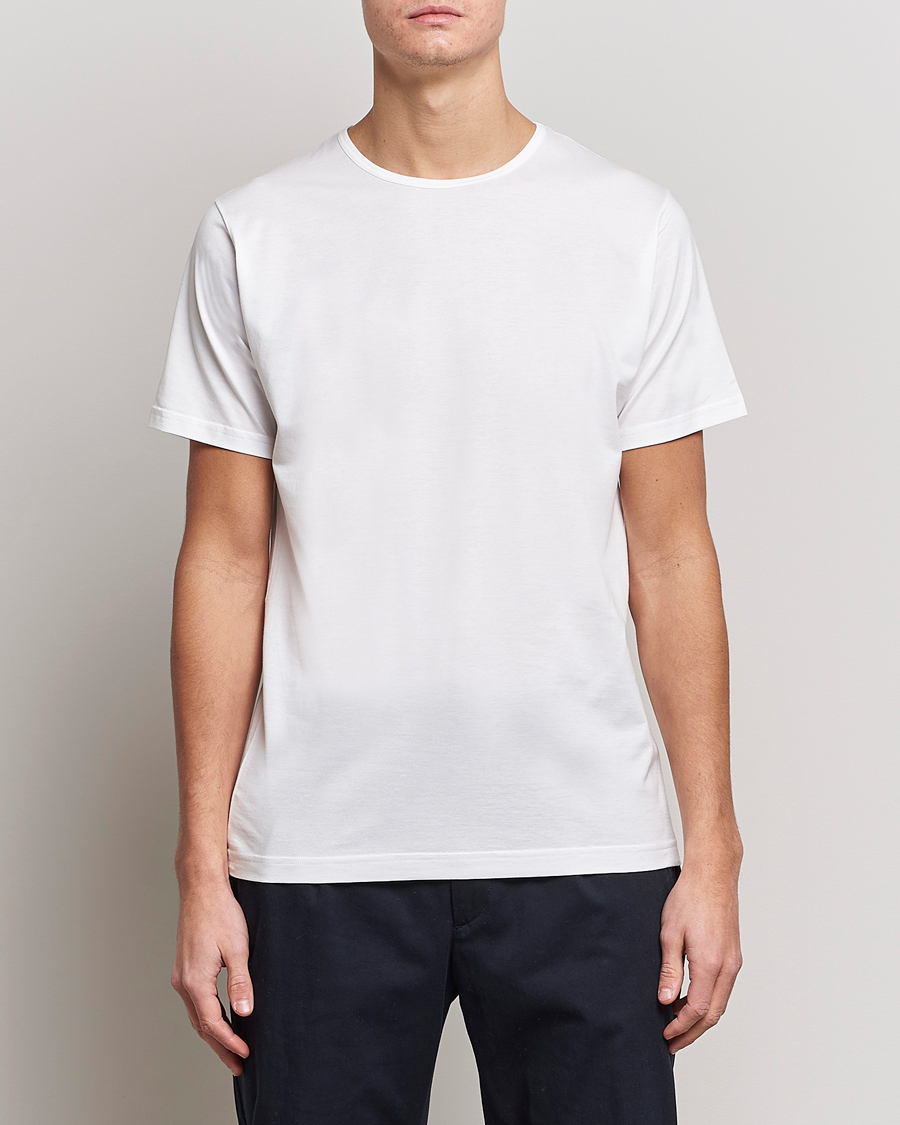 Heren | T-shirts met korte mouwen | Sunspel | Superfine Cotton Crew Neck Tee White