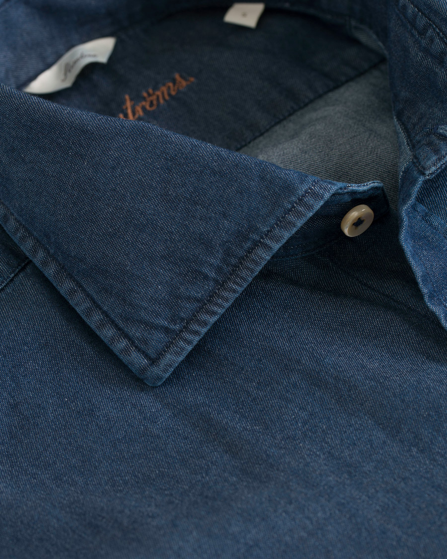 Heren | Overhemden | Stenströms | Slimline Garment Washed Shirt Dark Denim