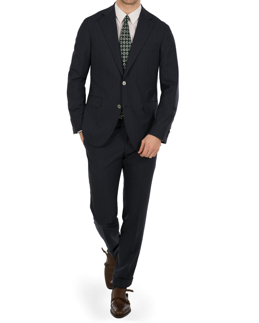 Heren | Pakken | Oscar Jacobson | Ferry Wool Pinstripe Suit Navy