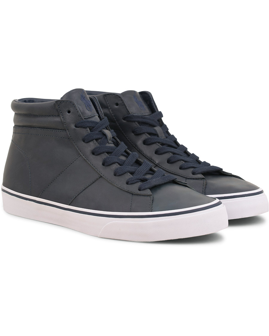 Heren | Polo Ralph Lauren Shaw Mid High Leather Sneaker Blue | Polo Ralph Lauren | Shaw Mid High Leather Sneaker Blue