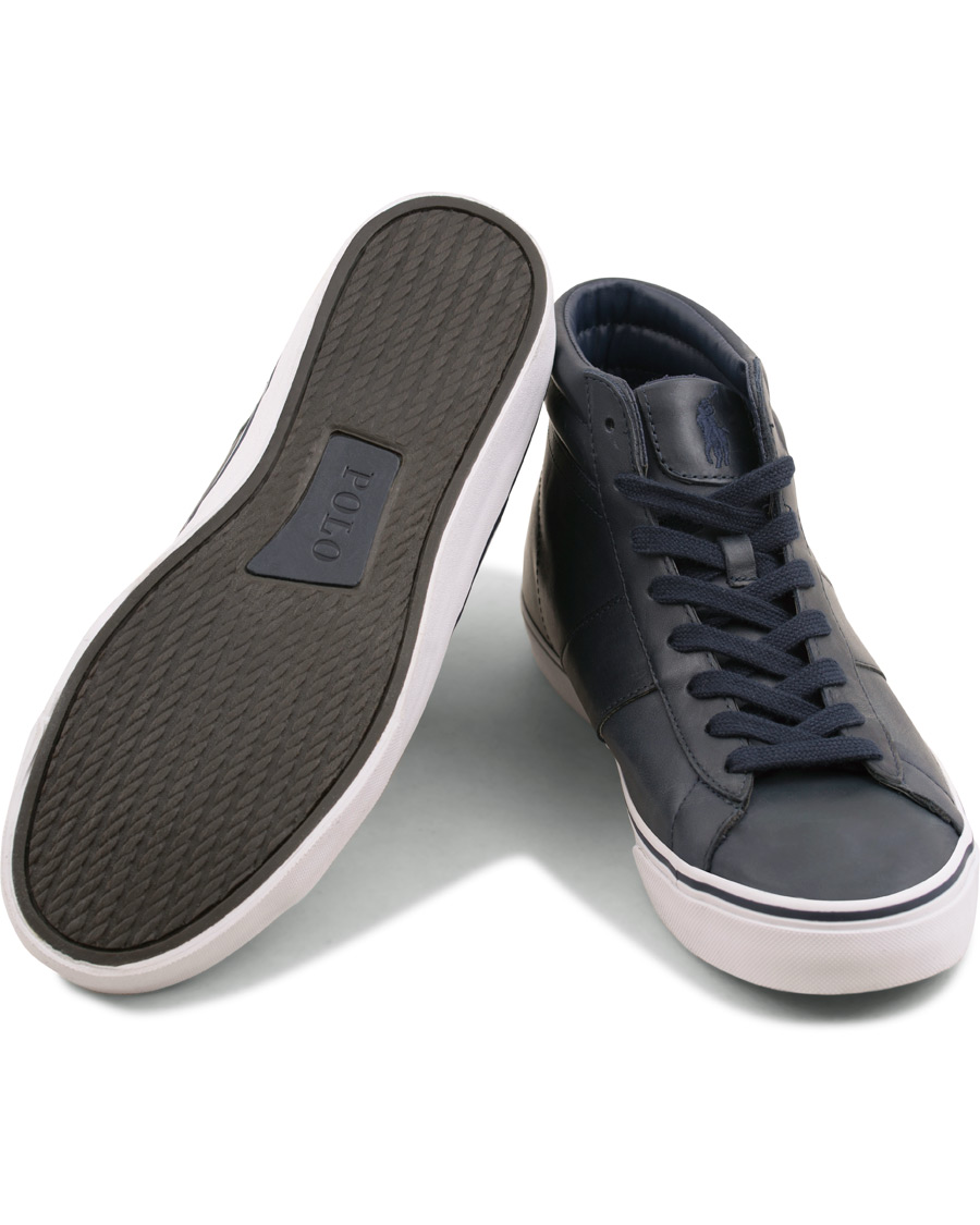 Heren | Polo Ralph Lauren Shaw Mid High Leather Sneaker Blue | Polo Ralph Lauren | Shaw Mid High Leather Sneaker Blue