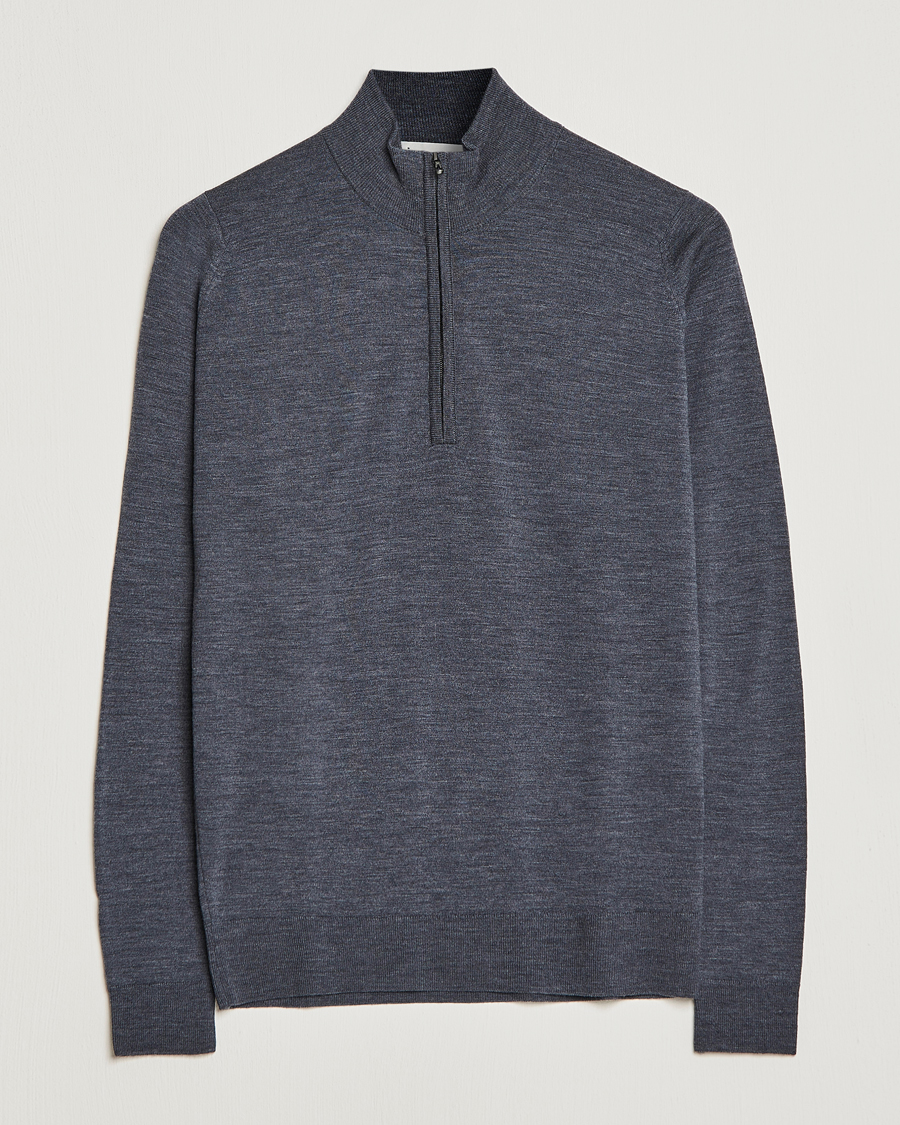 Heren | Truien | John Smedley | Barrow Extra Fine Merino Half Zip Charcoal