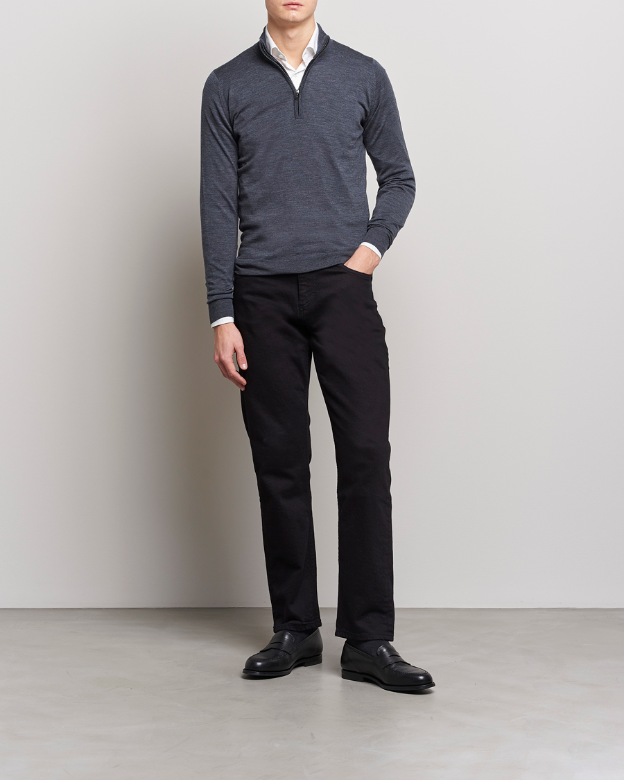 Heren | Truien | John Smedley | Barrow Extra Fine Merino Half Zip Charcoal