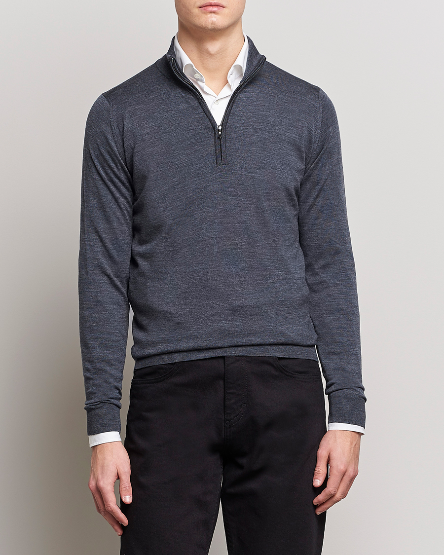 Heren | Best of British | John Smedley | Barrow Extra Fine Merino Half Zip Charcoal