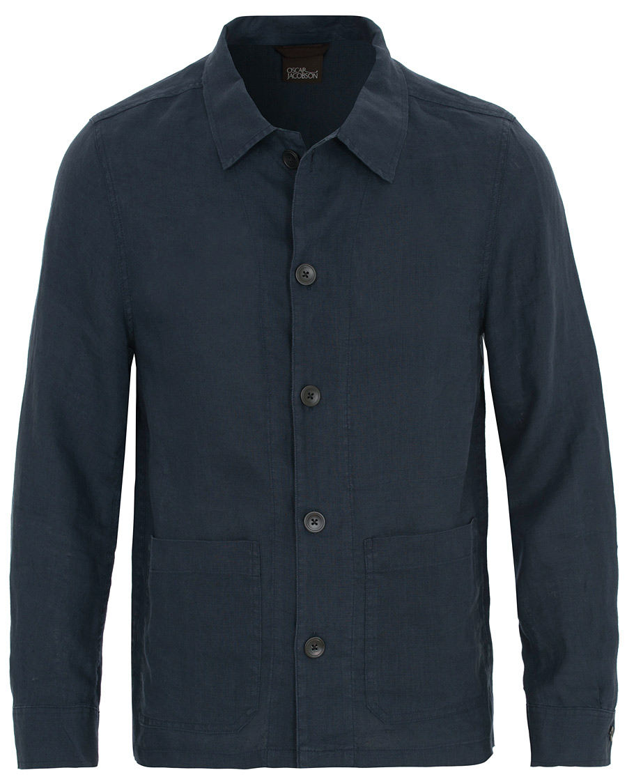 Heren | Jassen | Oscar Jacobson | Hannes Linen Shirt Jacket Navy