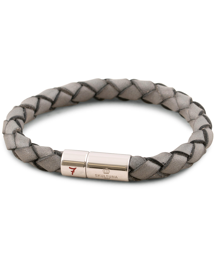 Heren | Skultuna Leather Bracelet Plaited 7 by Lino Ieluzzi Grey | Skultuna | Leather Bracelet Plaited 7 by Lino Ieluzzi Grey