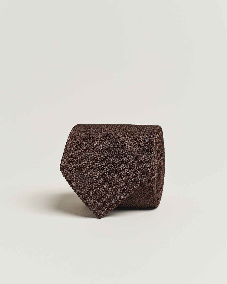 Heren | Stropdassen | Drake's | Drake'sLarge Knot Handrolled Grenadine Silk TieBrown