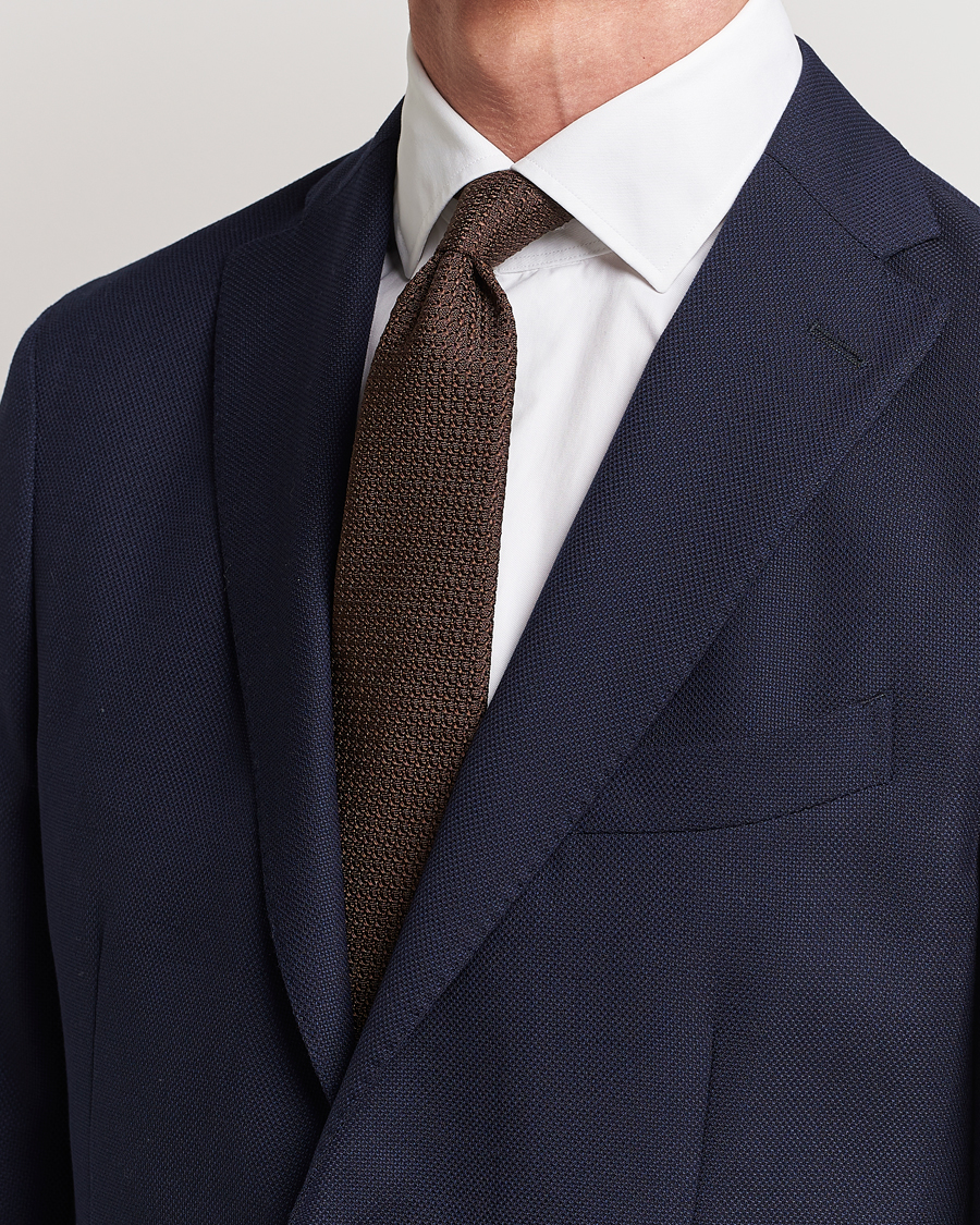 Heren | Stropdassen | Drake's | Large Knot Handrolled Grenadine Silk Tie Brown