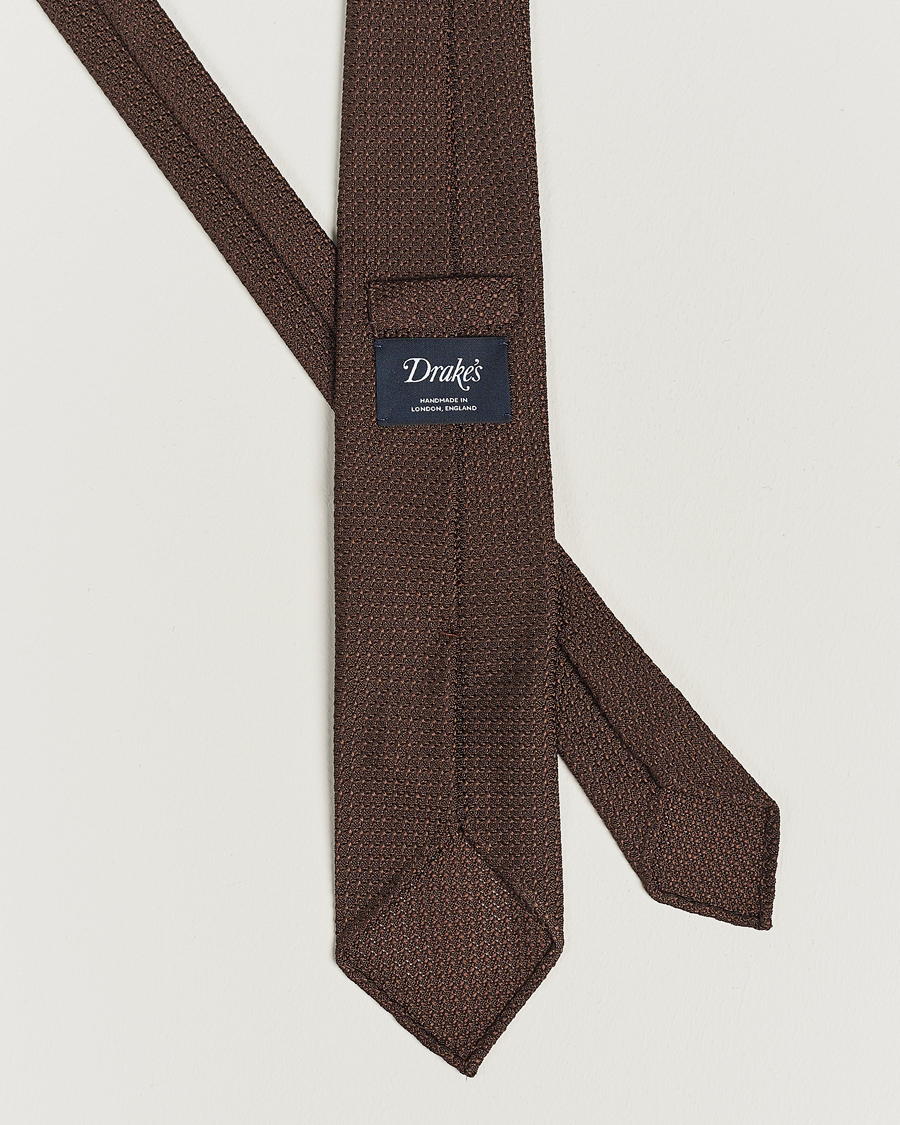 Heren | Stropdassen | Drake's | Drake'sLarge Knot Handrolled Grenadine Silk TieBrown
