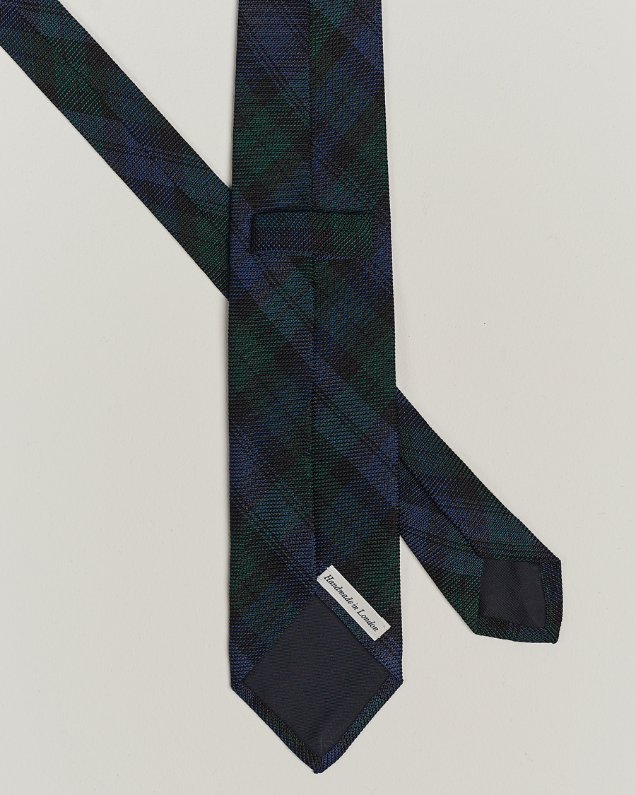 Heren | Preppy Authentic | Drake's | Silk Fine Grenadine Handrolled 8 cm Tie Blackwatch