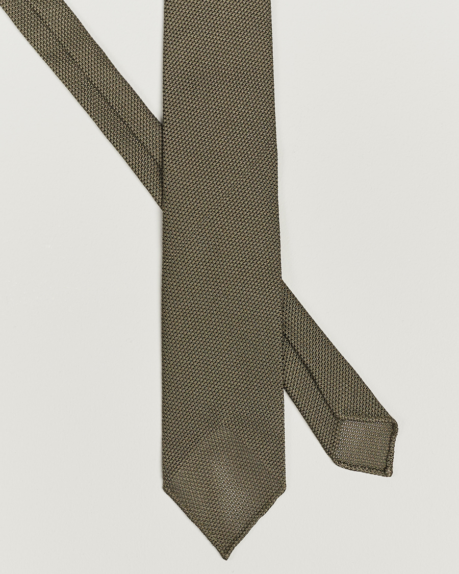 Heren | Best of British | Drake's | Silk Grenadine Handrolled 8 cm Tie Khaki