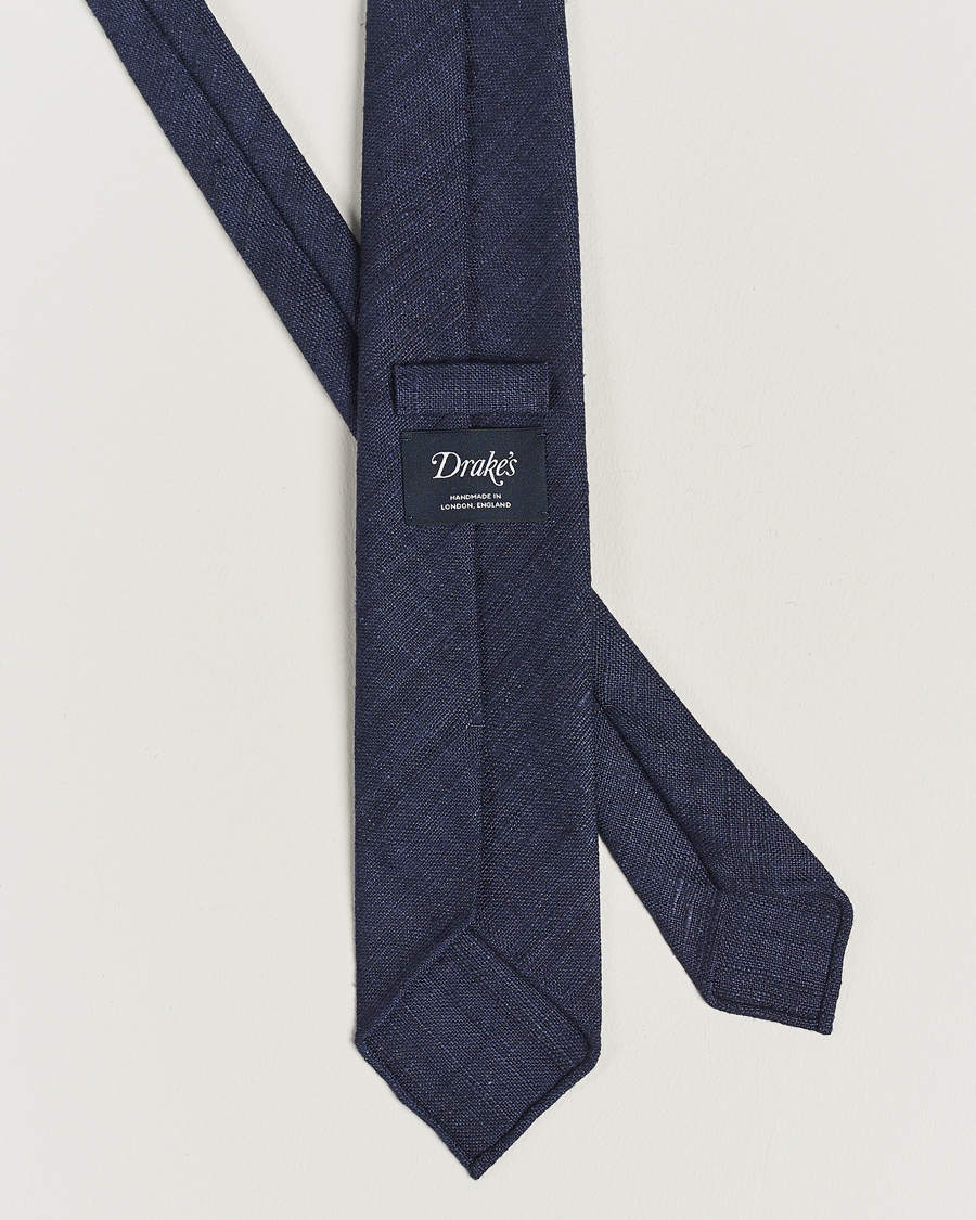 Heren | Stropdassen | Drake's | Tussah Silk Handrolled 8 cm Tie Navy