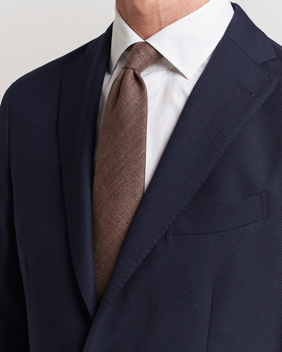 Heren |  | Drake's | Tussah Silk Handrolled 8 cm Tie Brown