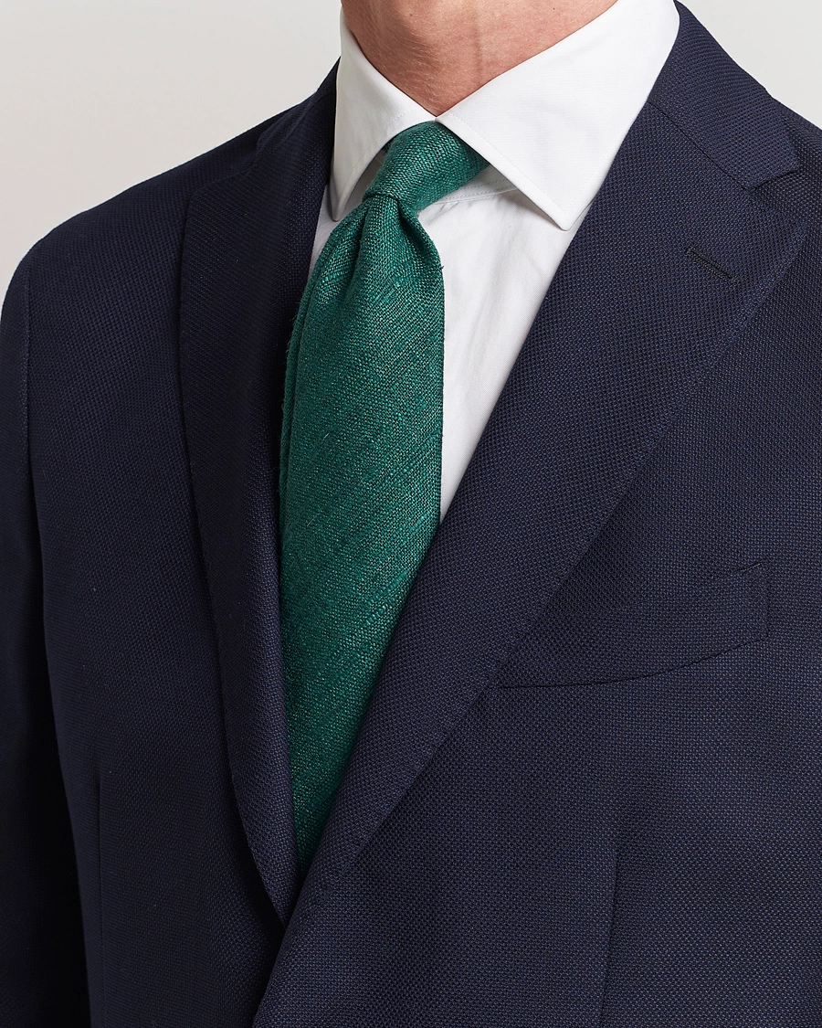 Heren | Best of British | Drake's | Tussah Silk Handrolled 8 cm Tie Green