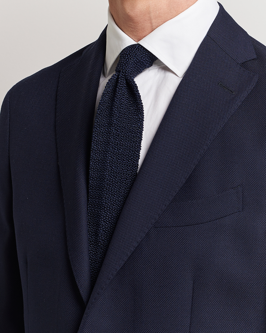 Heren | Afdelingen | Drake's | Knitted Silk 6.5 cm Tie Navy