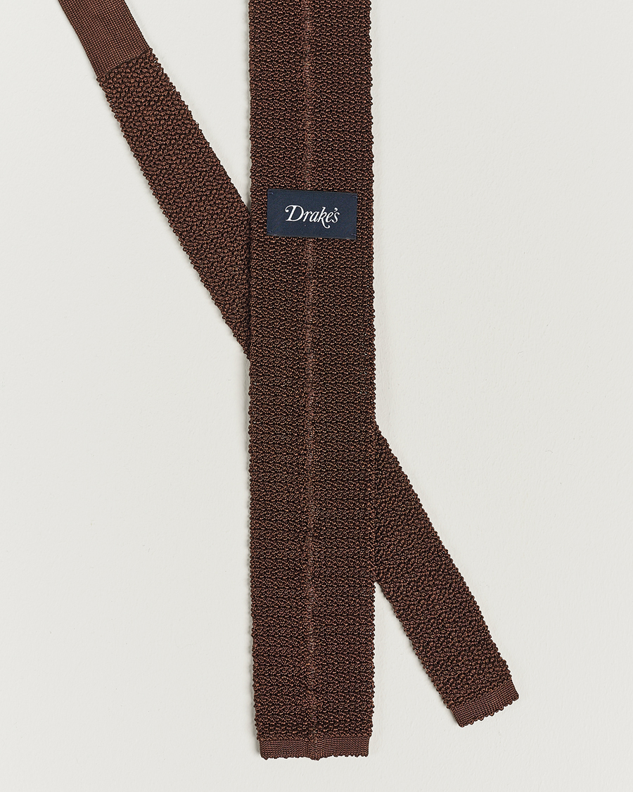 Heren |  | Drake's | Knitted Silk 6.5 cm Tie Brown