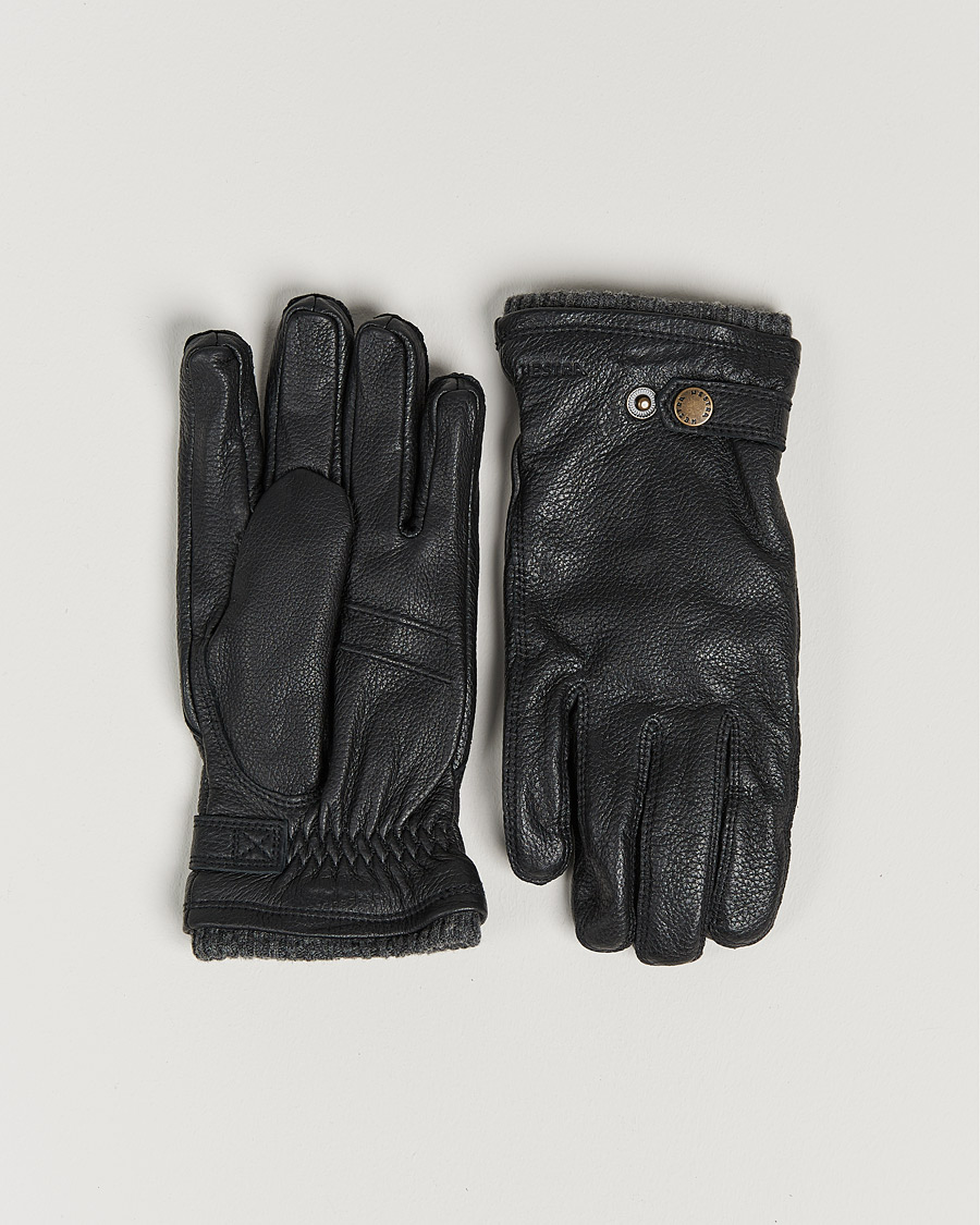 Heren | Handschoenen | Hestra | Utsjö Fleece Lined Buckle Elkskin Glove Black