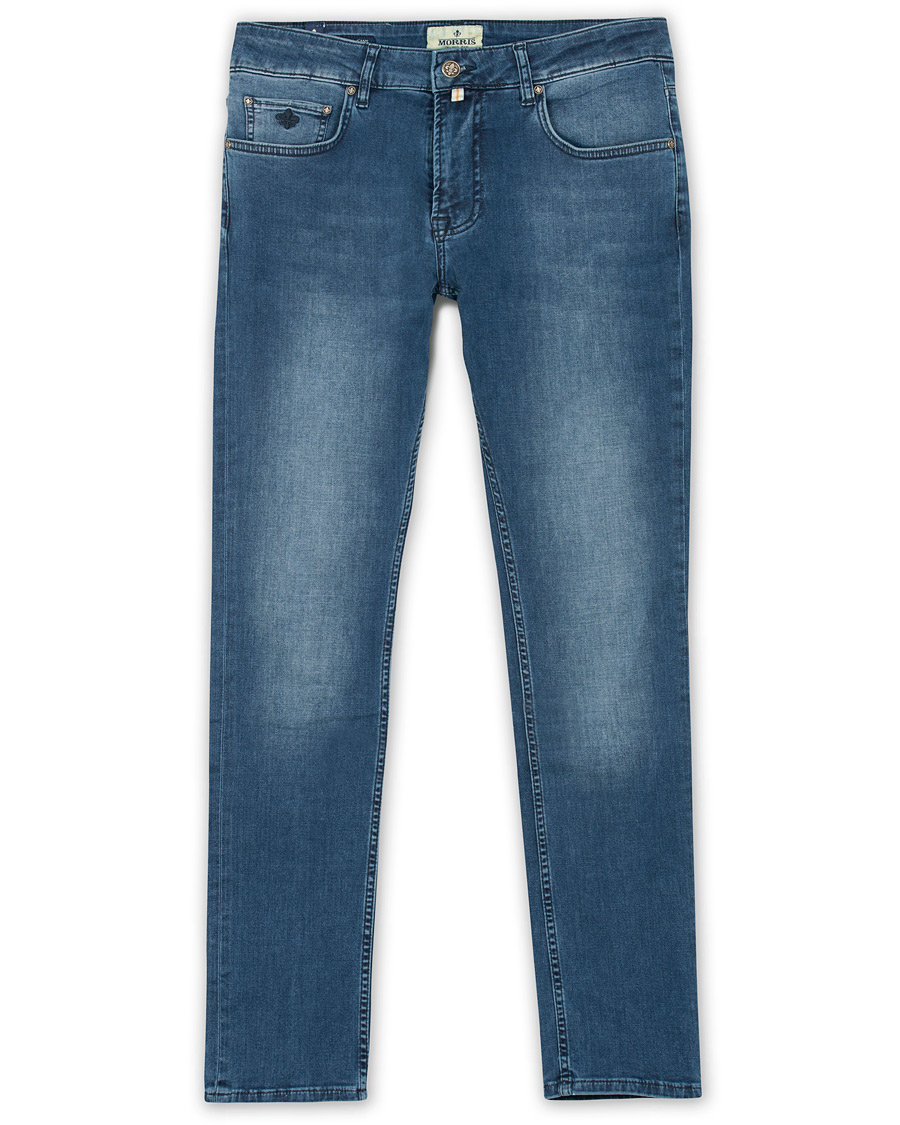 Heren | Jeans | Morris | Steve Satin Stretch Jeans Blue
