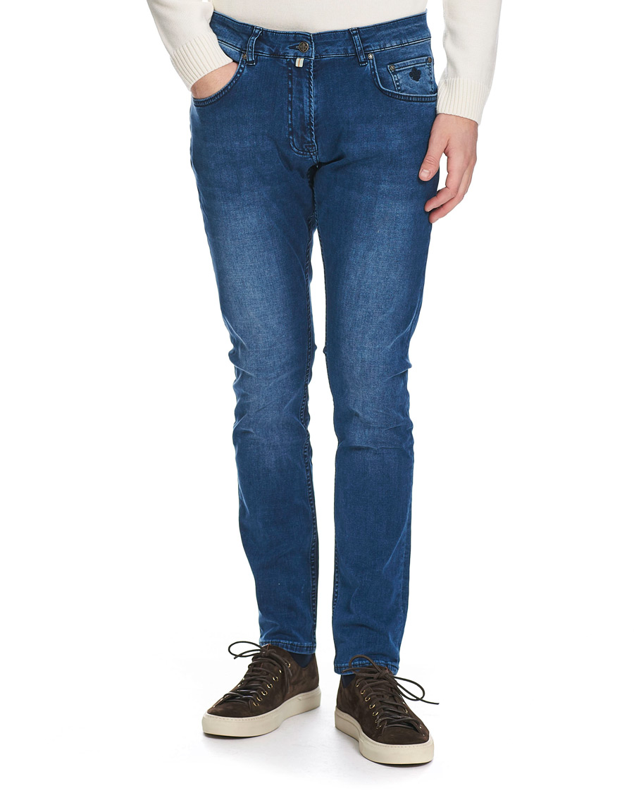 Heren | Jeans | Morris | Steve Satin Stretch Jeans Blue