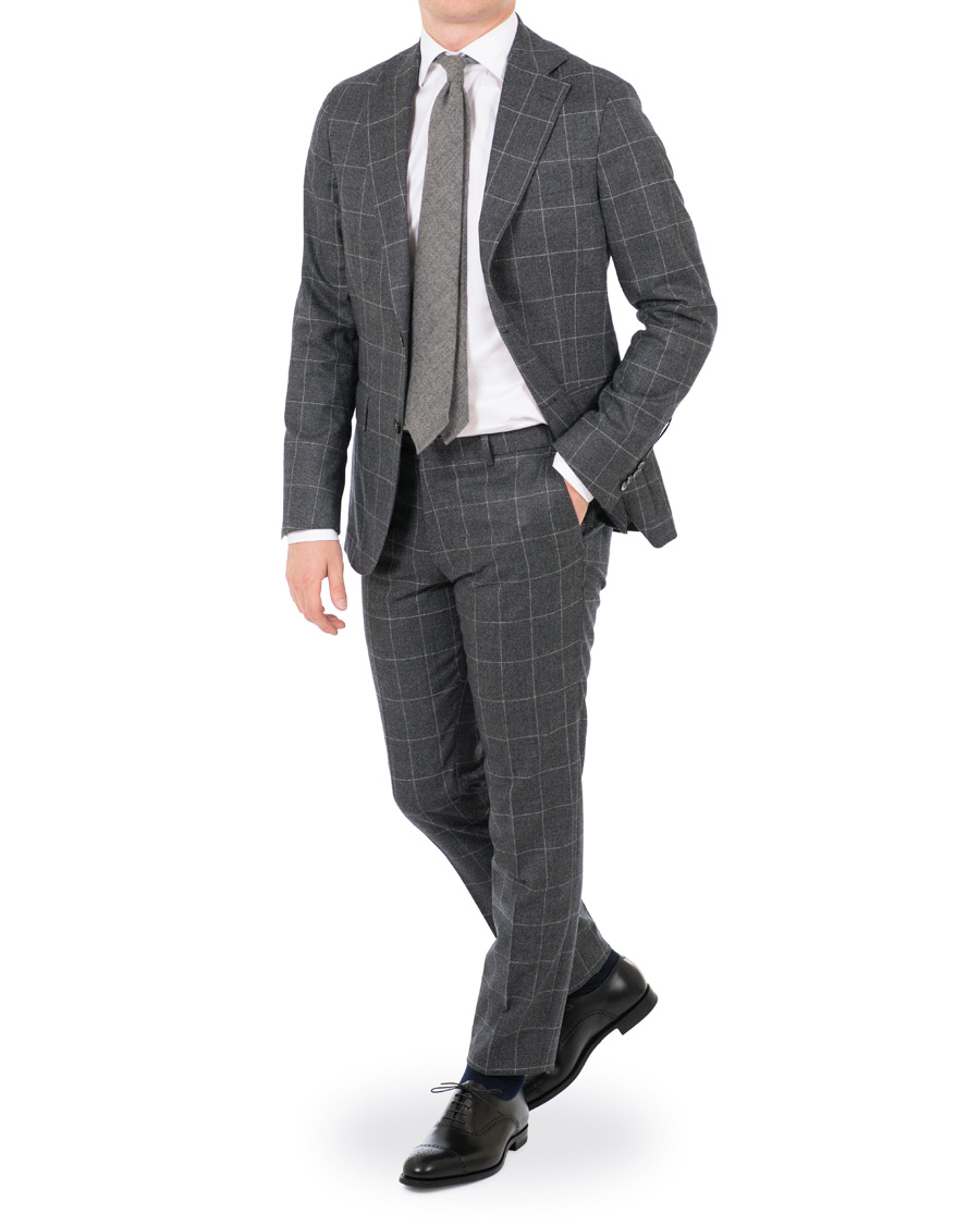 Heren | Pakken | Oscar Jacobson | Egel Super 120 Wool Vitale Barberis Check Suit Grey