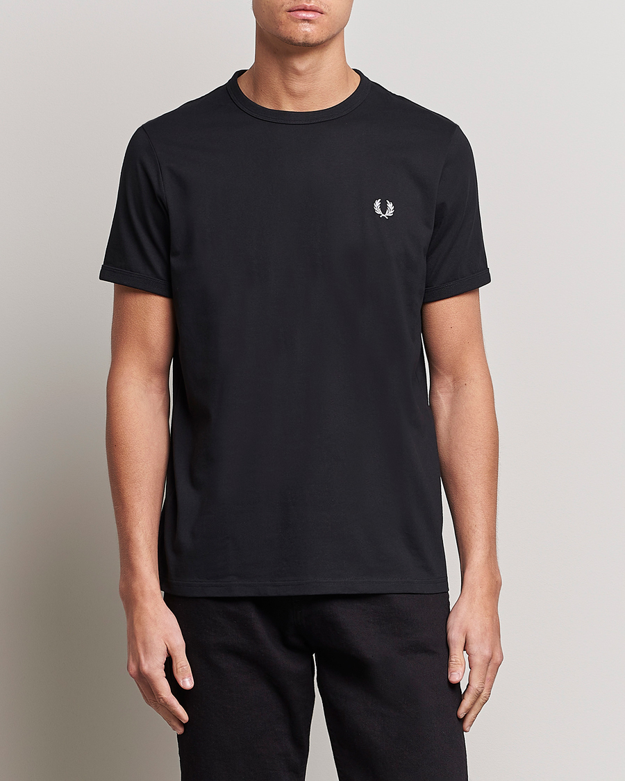 Heren | Zwarte T-shirts | Fred Perry | Ringer Crew Neck Tee Black