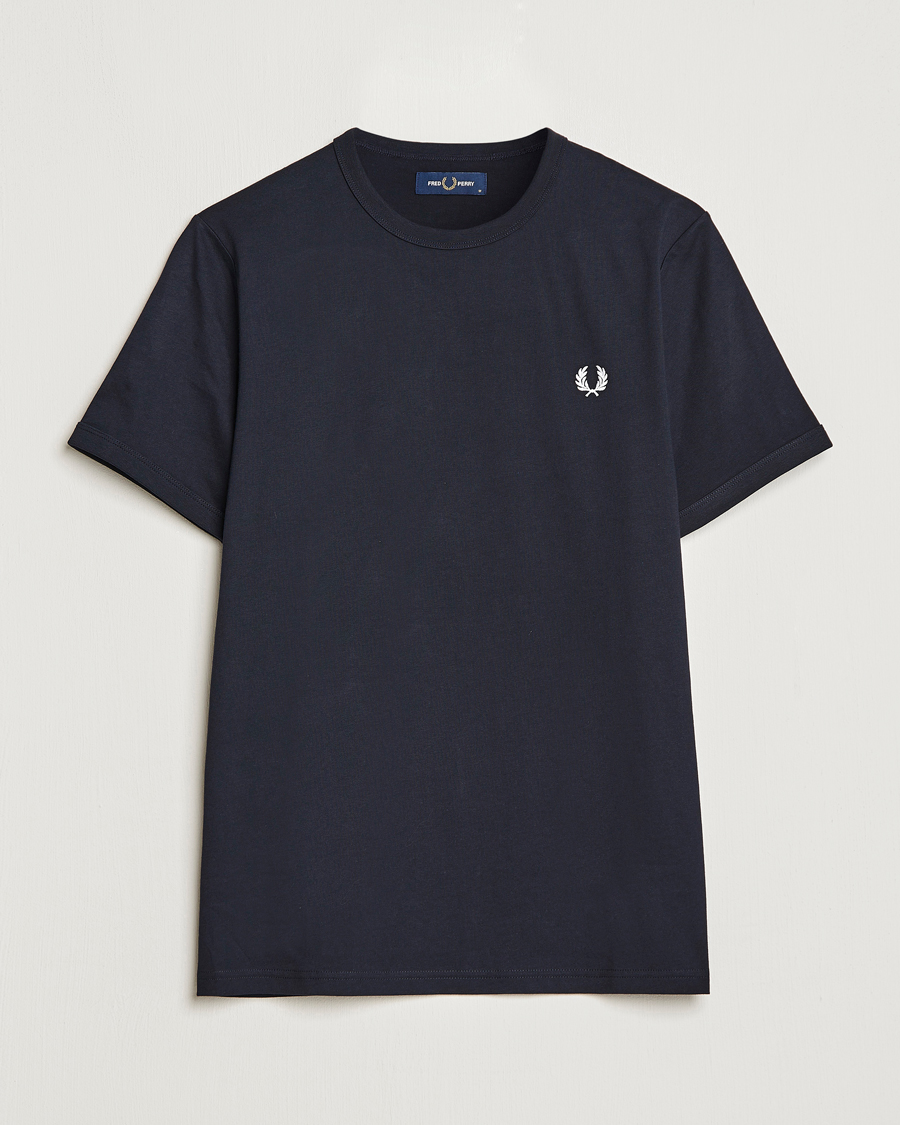 Heren | T-shirts | Fred Perry | Ringer Crew Neck Tee Navy