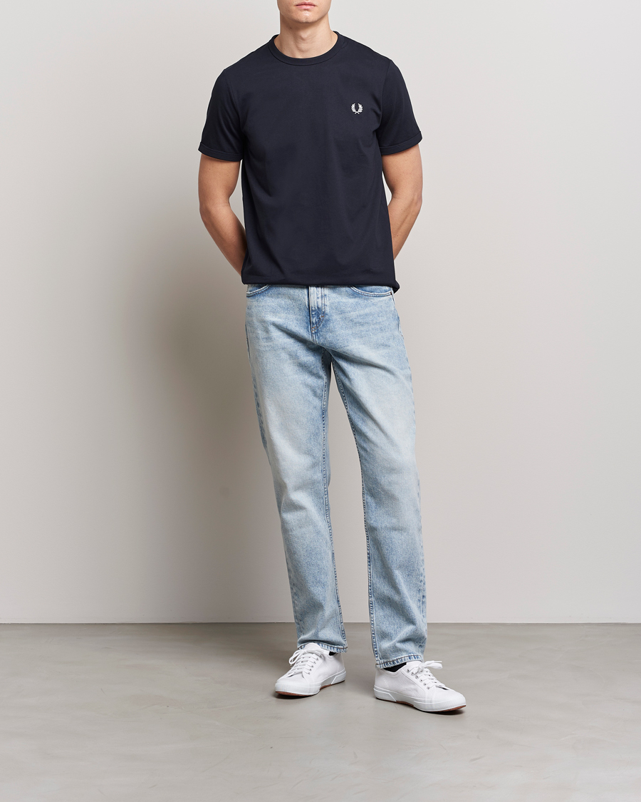 Heren | T-shirts | Fred Perry | Ringer Crew Neck Tee Navy