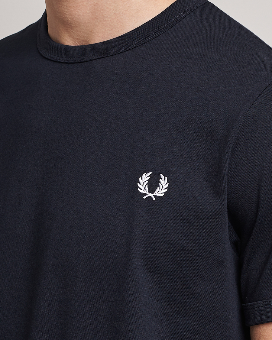 Heren | T-shirts | Fred Perry | Ringer Crew Neck Tee Navy