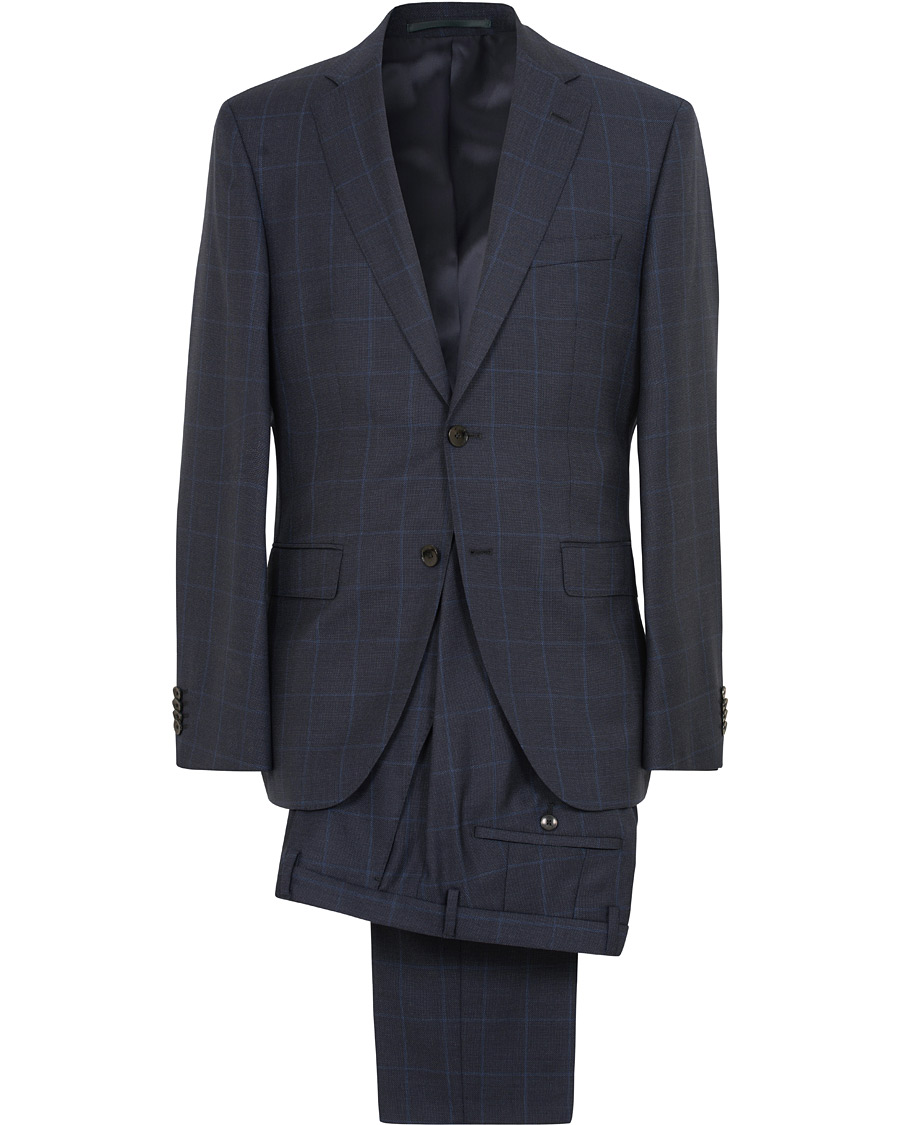 Heren | Pakken | BOSS BLACK | BOSS Johnstons/Lenon Check Wool Suit Open Blue