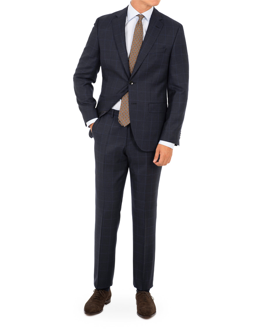 Heren | Pakken | BOSS BLACK | BOSS Johnstons/Lenon Check Wool Suit Open Blue