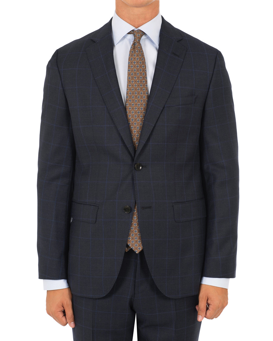 Heren | Pakken | BOSS BLACK | BOSS Johnstons/Lenon Check Wool Suit Open Blue
