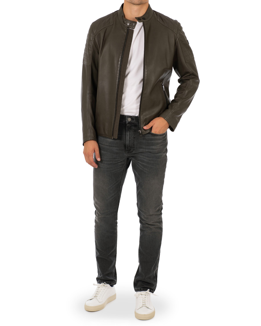 Heren | Jassen | BOSS ORANGE | BOSS Casual Jaysee Biker Leather Jacket Dark Green