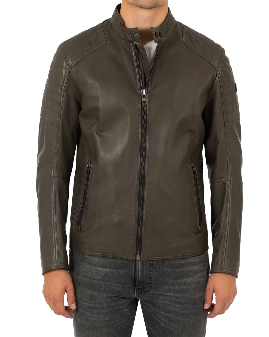 Heren | Jassen | BOSS ORANGE | BOSS Casual Jaysee Biker Leather Jacket Dark Green