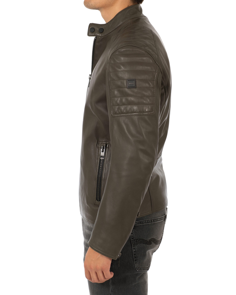 Heren | Jassen | BOSS ORANGE | BOSS Casual Jaysee Biker Leather Jacket Dark Green