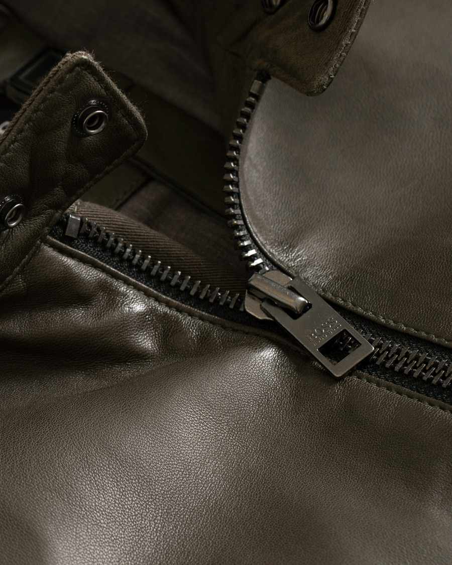 Heren | Jassen | BOSS ORANGE | BOSS Casual Jaysee Biker Leather Jacket Dark Green