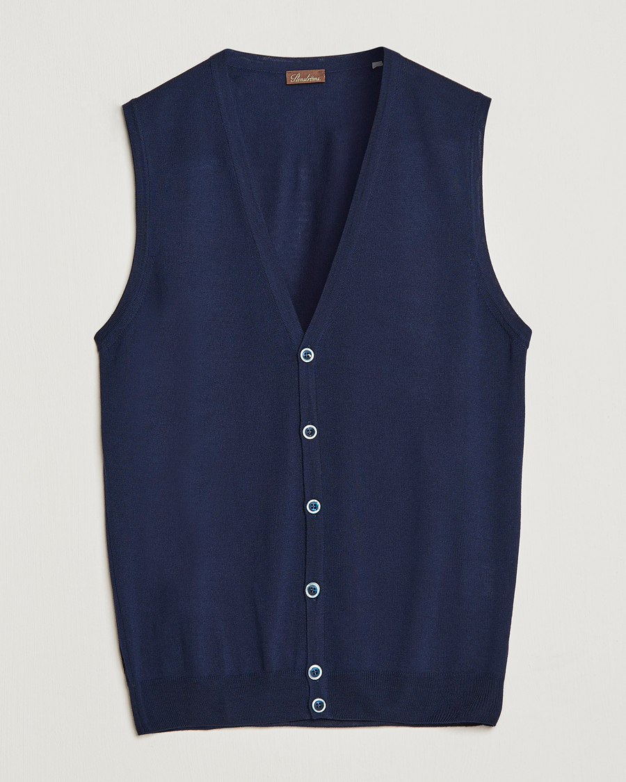 Heren | Truien | Stenströms | Merino Slipover Navy