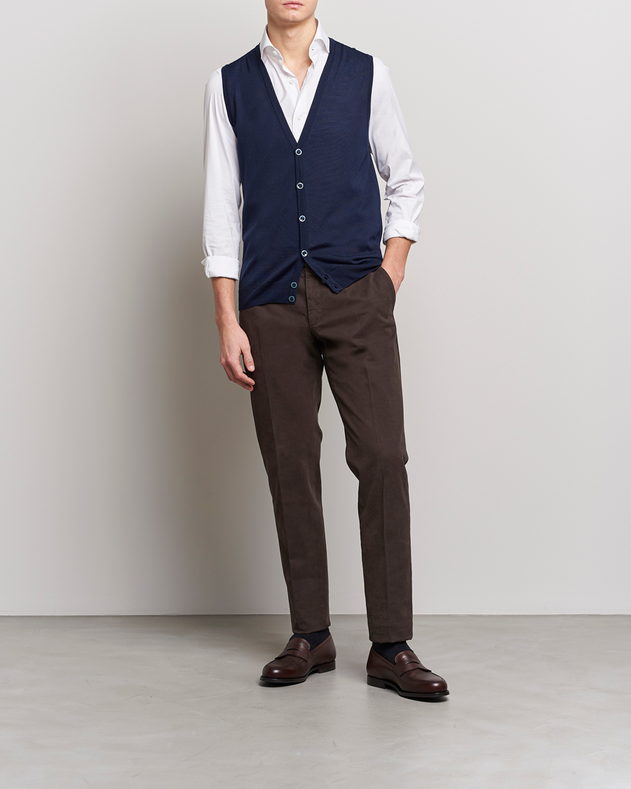 Heren | Truien | Stenströms | Merino Slipover Navy