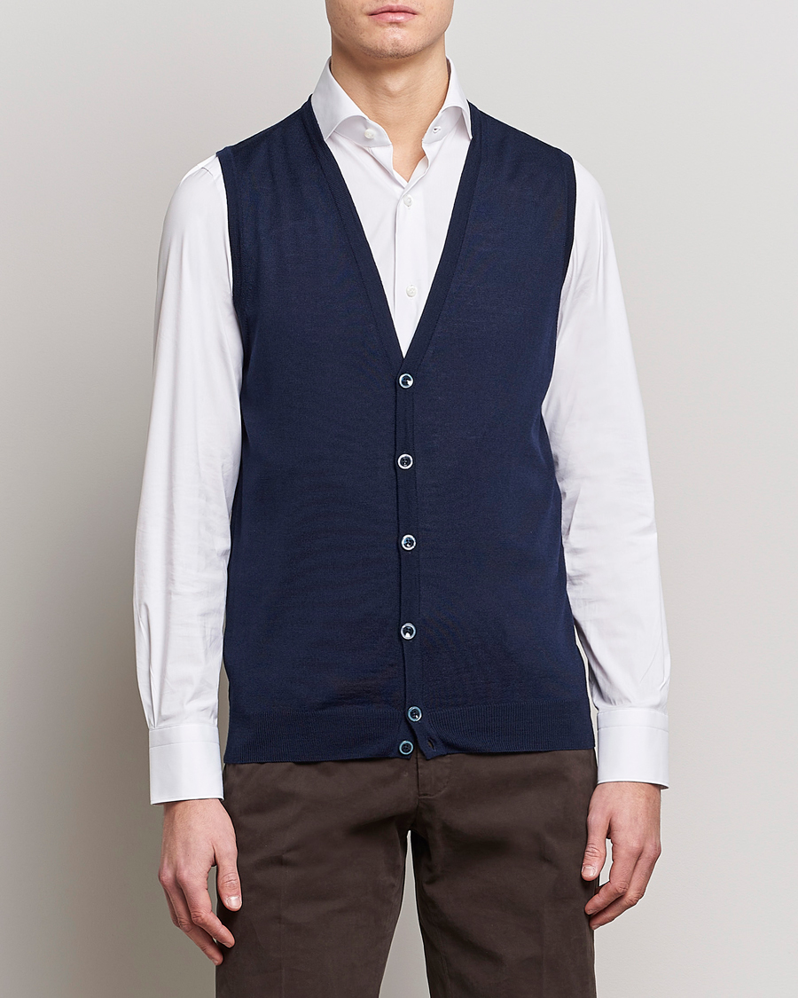 Heren | Truien | Stenströms | Merino Slipover Navy