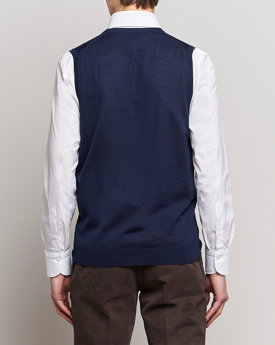 Heren | Truien | Stenströms | Merino Slipover Navy
