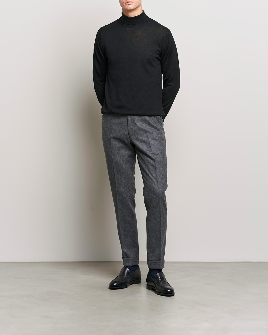 Heren | Truien | Stenströms | Fine Merino Rollneck Black