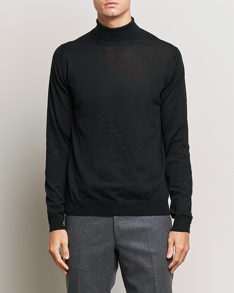 Heren | Truien | Stenströms | Fine Merino Rollneck Black