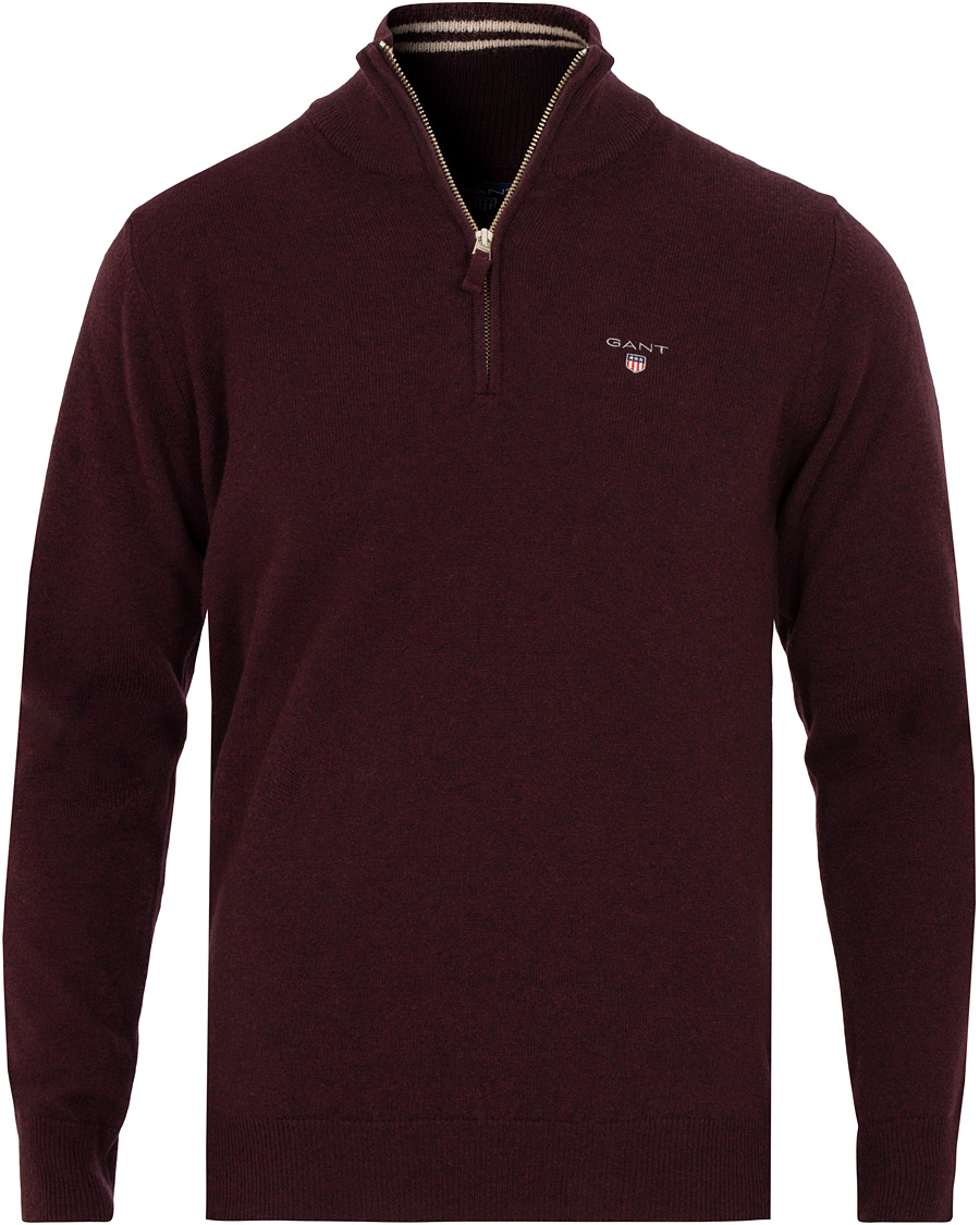 Heren | Truien | GANT | Superfine Lambswool Half Zip Dark Burgundy Melange