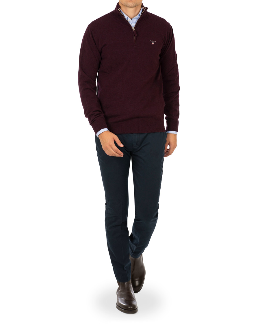Heren | Truien | GANT | Superfine Lambswool Half Zip Dark Burgundy Melange