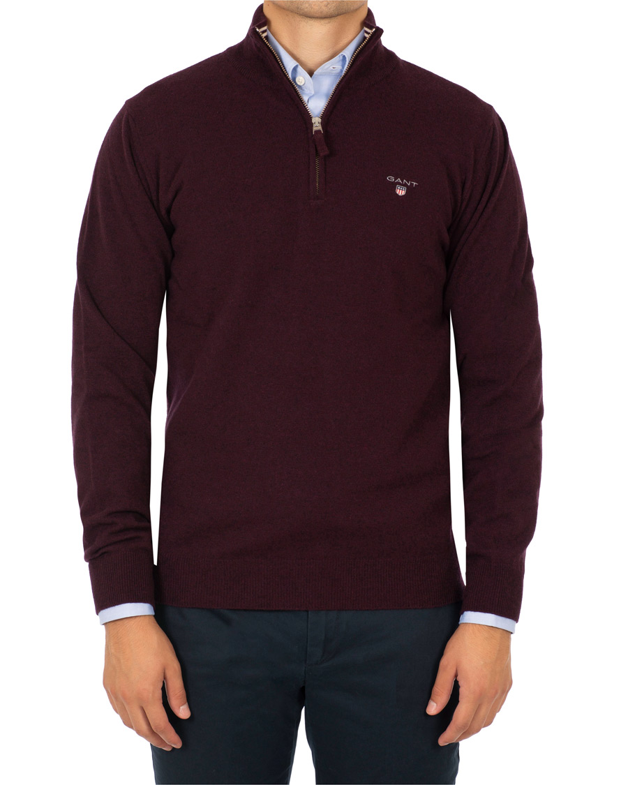 Heren | Truien | GANT | Superfine Lambswool Half Zip Dark Burgundy Melange