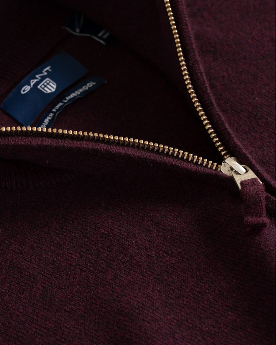 Heren | Truien | GANT | Superfine Lambswool Half Zip Dark Burgundy Melange