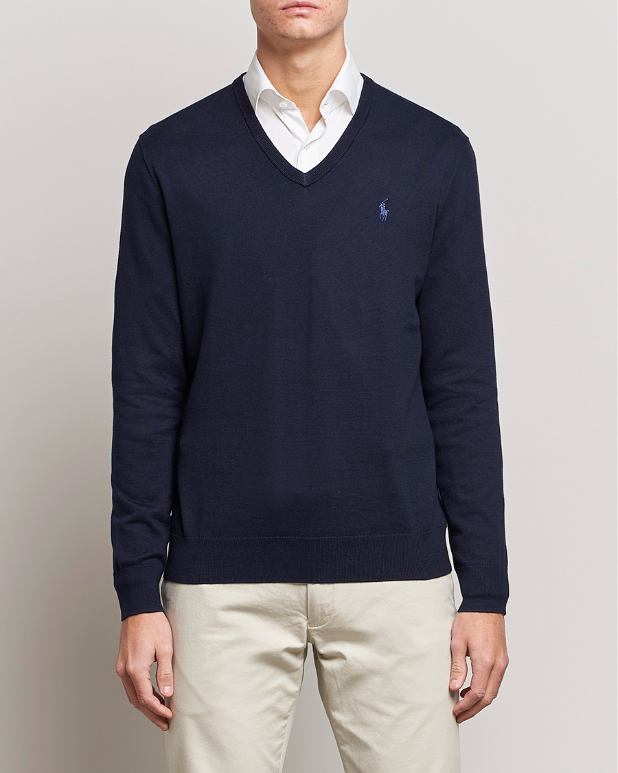 Heren | V-hals truien | Polo Ralph Lauren | Pima Cotton V-neck Pullover Hunter Navy